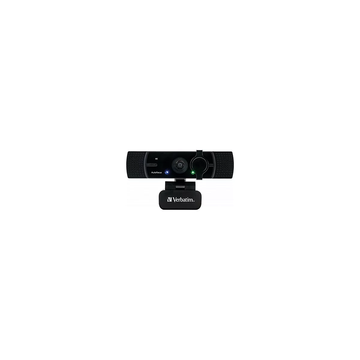 Schwarze Webcam mit 4K und Autofocus SchriftzÃ¼gen. Unterhalb befindet sich der Schriftzug Verbatim.