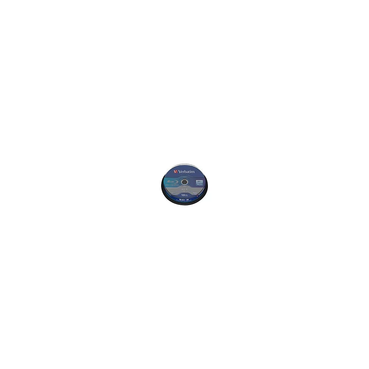 Blaue Blu-ray-Discs in einer transparenten Halterung, mit dem Verbatim-Logo und Angaben zur SpeicherkapazitÃ¤t.