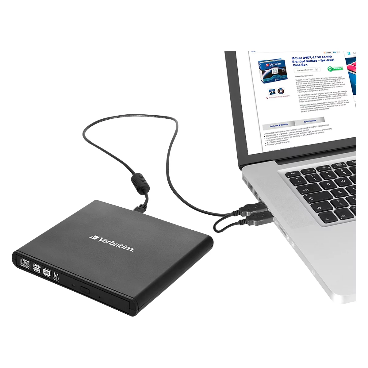 Verbatim cd-/dvd-brander Slimline, extern, USB 2.0, stroomvoorziening via USB