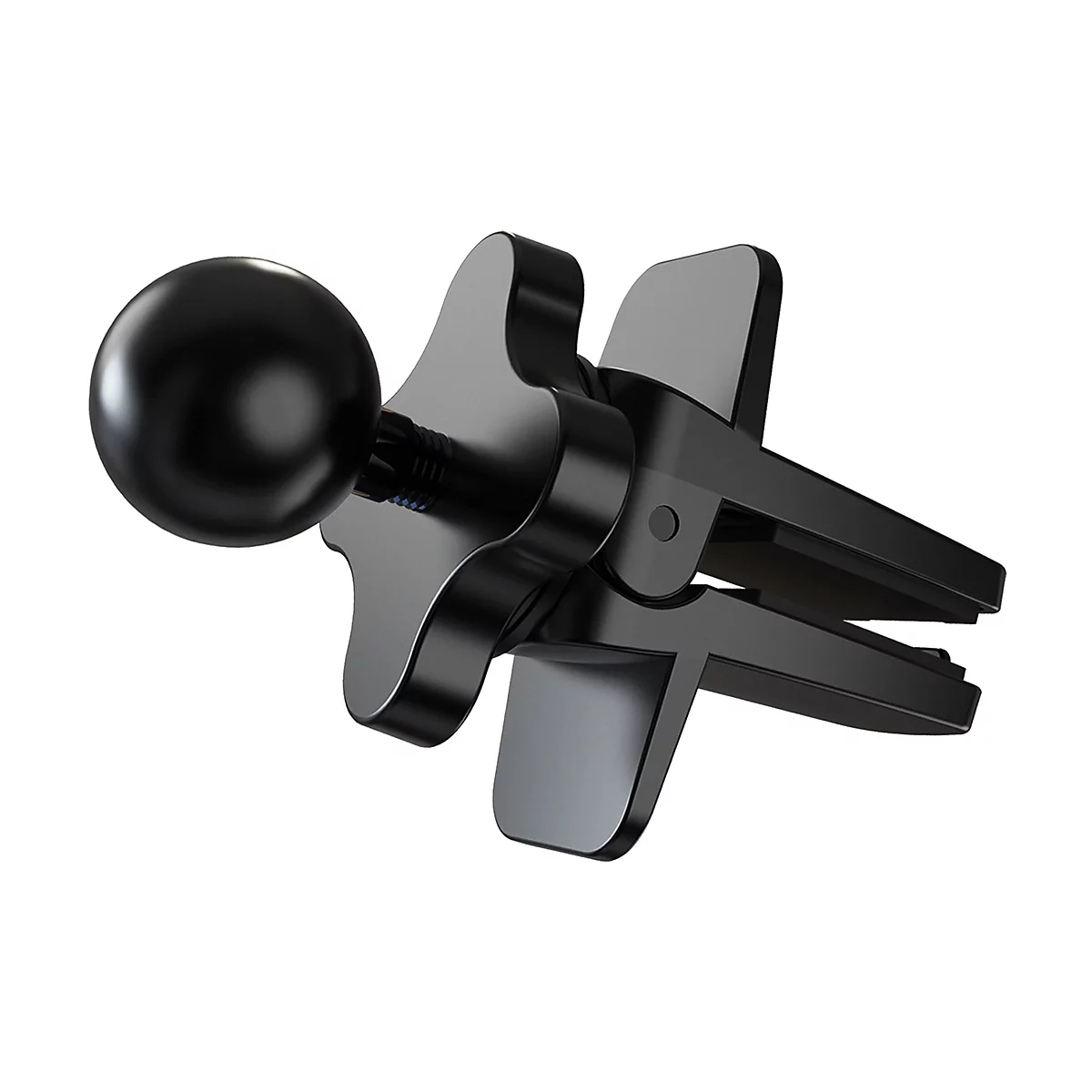 Schwarzer Handyhalter für das Auto. Runde Kugel, Halterung für die Lüftungsschlitze.