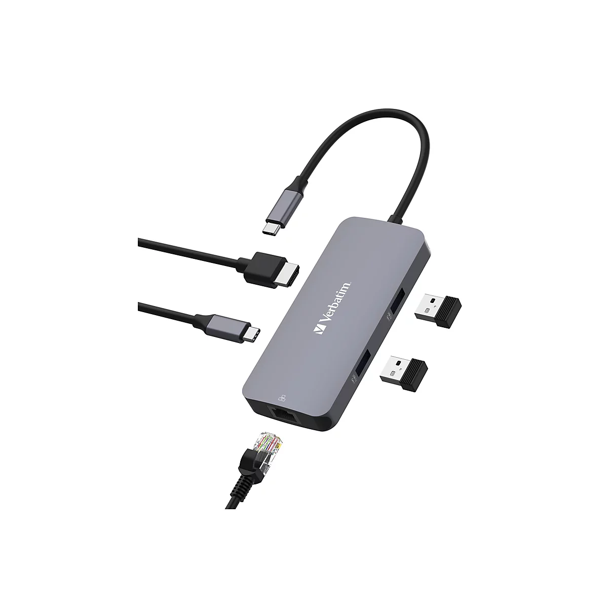 Verbatim CMH 05 - Hub - 1 x HDMI + 1 x USB-C (Spannungsversorgung) + 2 x USB-A 3.2 Gen 1 + 1 x 1 Gigabit Ethernet - Desktop