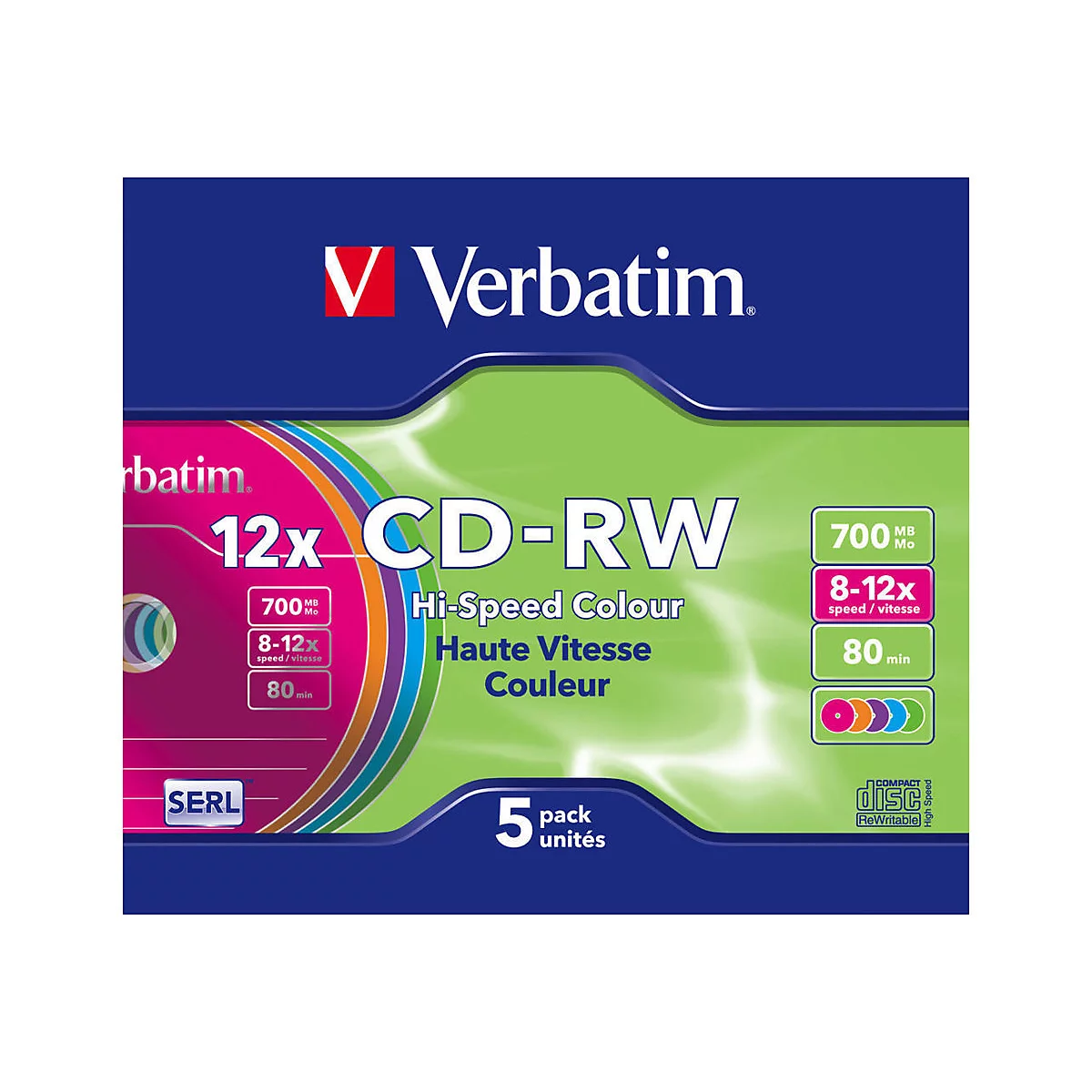 Verbatim DataLifePlus Hi-Speed - 5 x CD-RW - 700 MB (80 Min) 8x - 12x - Slim Jewel Case