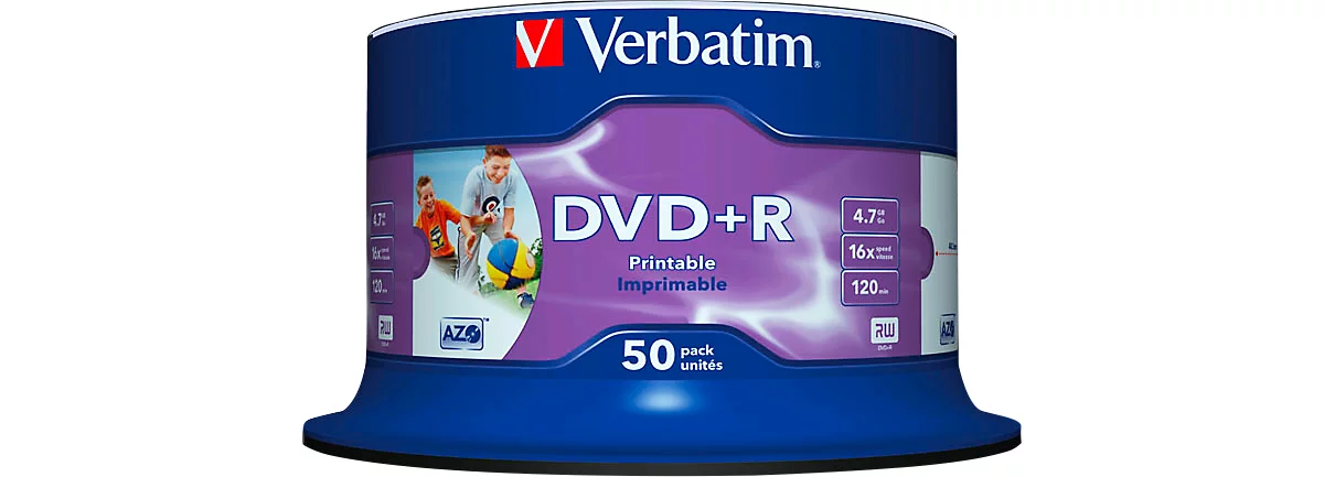 Verbatim DVD+R AZO Wide Inkjet Printable, Kapazität 4,7 GB, 50er-Spindel