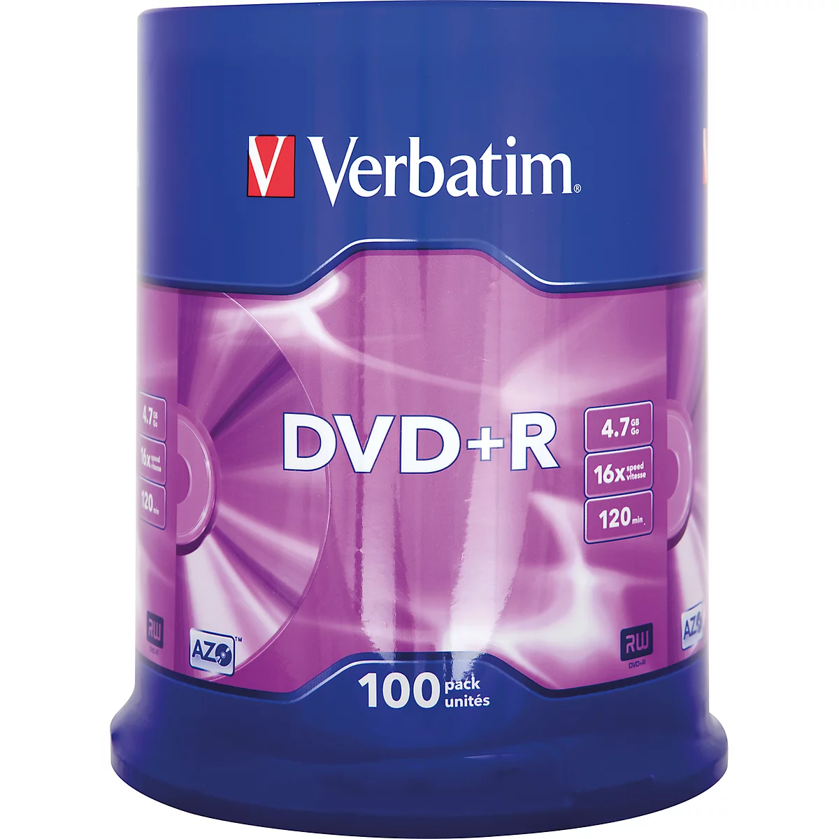Verbatim® DVD+R, bis 16fach, 4,7 GB/120 min, 100er-Spindel