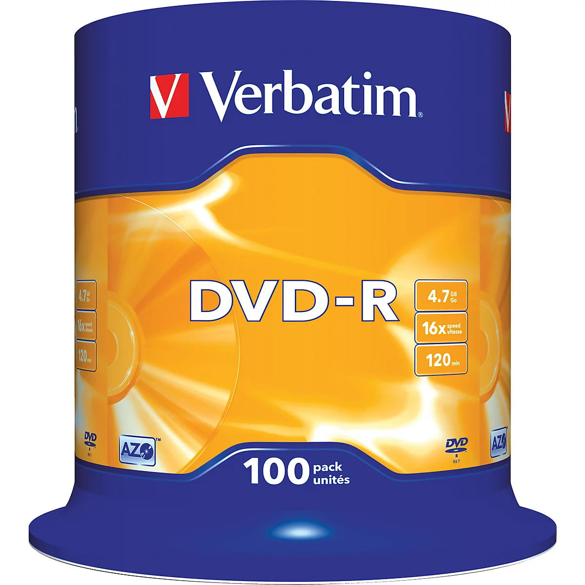 Verbatim® DVD-R, tot 16-voudig, 4,7 GB/120 min, spindel met 100 stuks