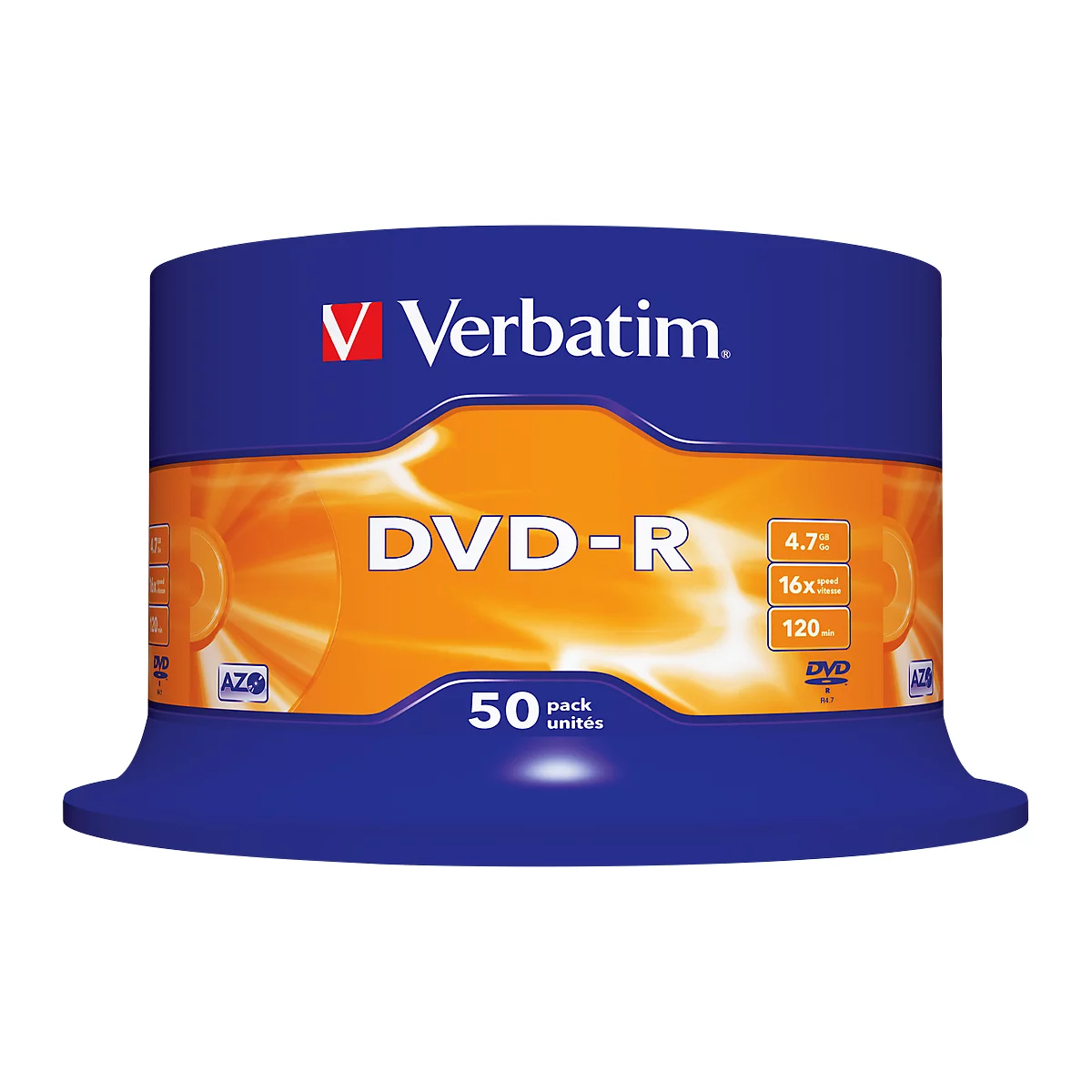 Verbatim® DVD-R, tot 16-voudig, 4,7 GB/120 min, spindel met 50 stuks