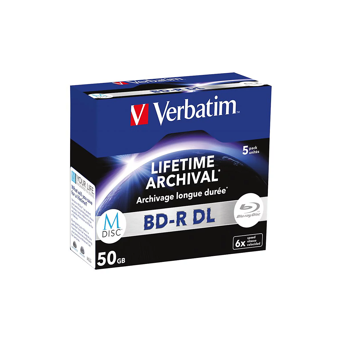 Verbatim M-Disc - 5 x BD-R DL - 50 GB 6x - mattsilber - Jewel Case (Schachtel)