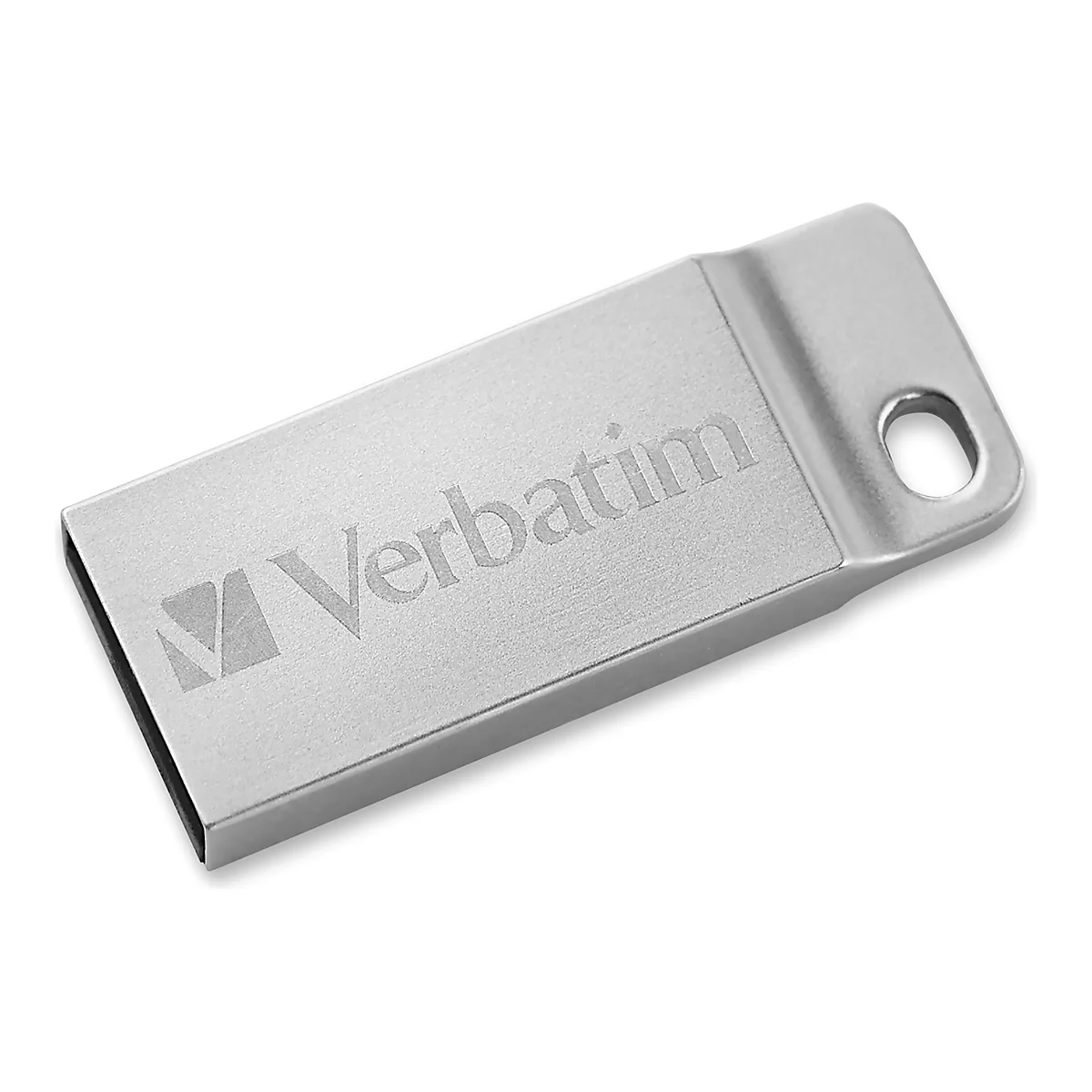 Silberner USB-Stick mit Logo der Marke Verbatim.