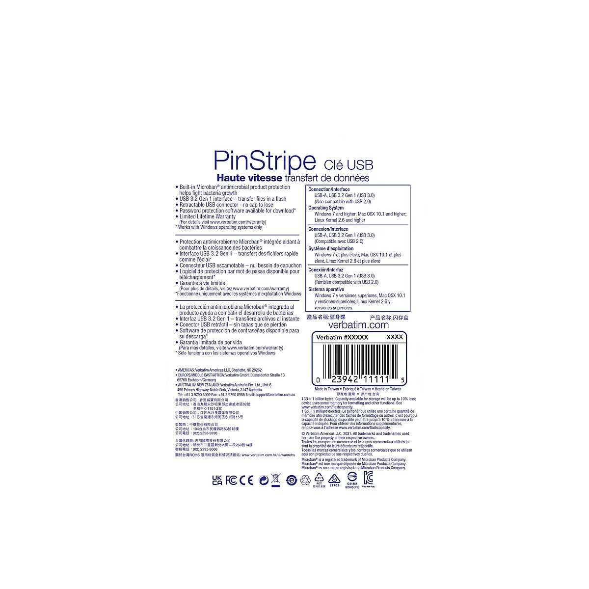 Verbatim PinStripe - clé USB - 256 Go