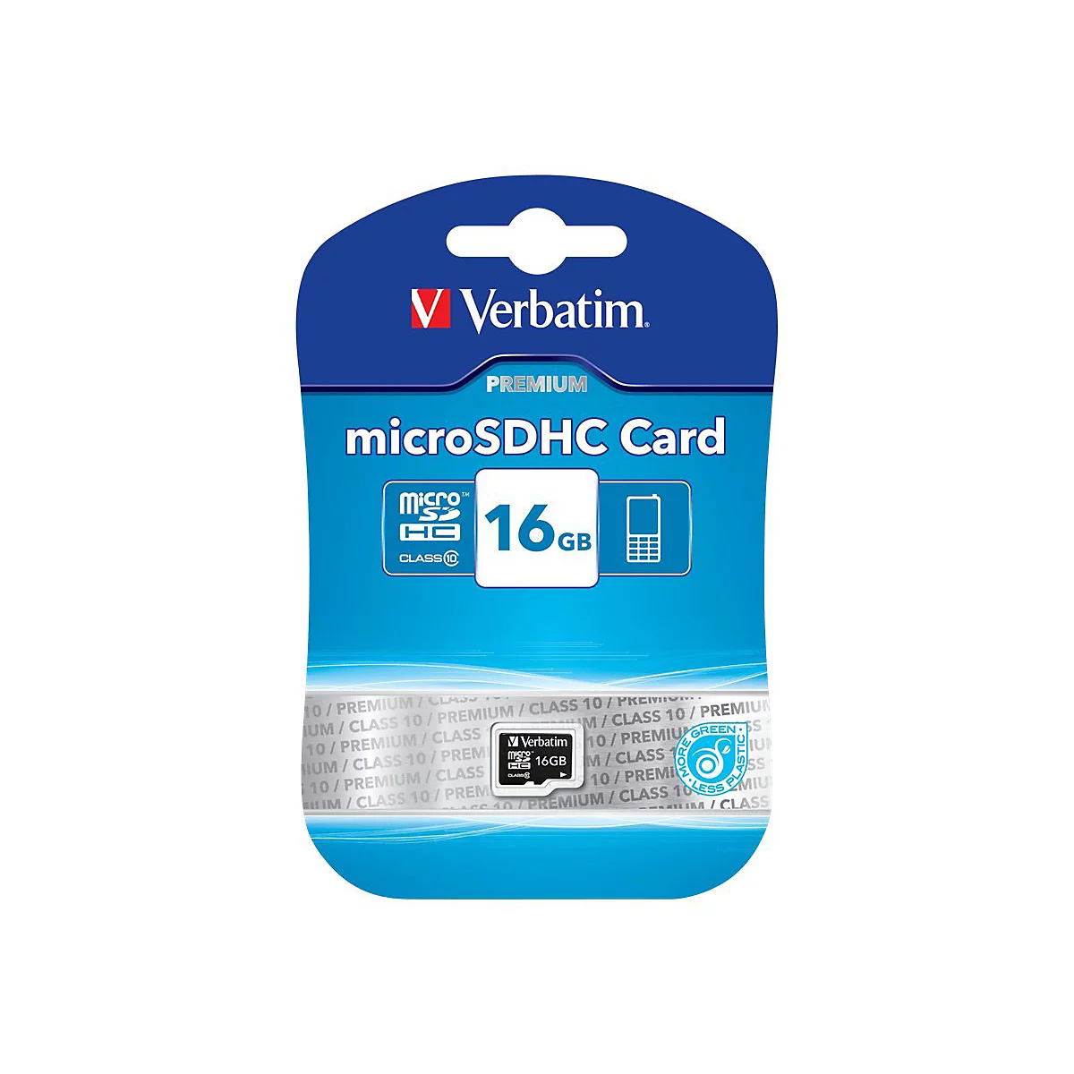 Verpackte Verbatim Premium microSDHC-Speicherkarte mit 16 GB Speicherkapazität.