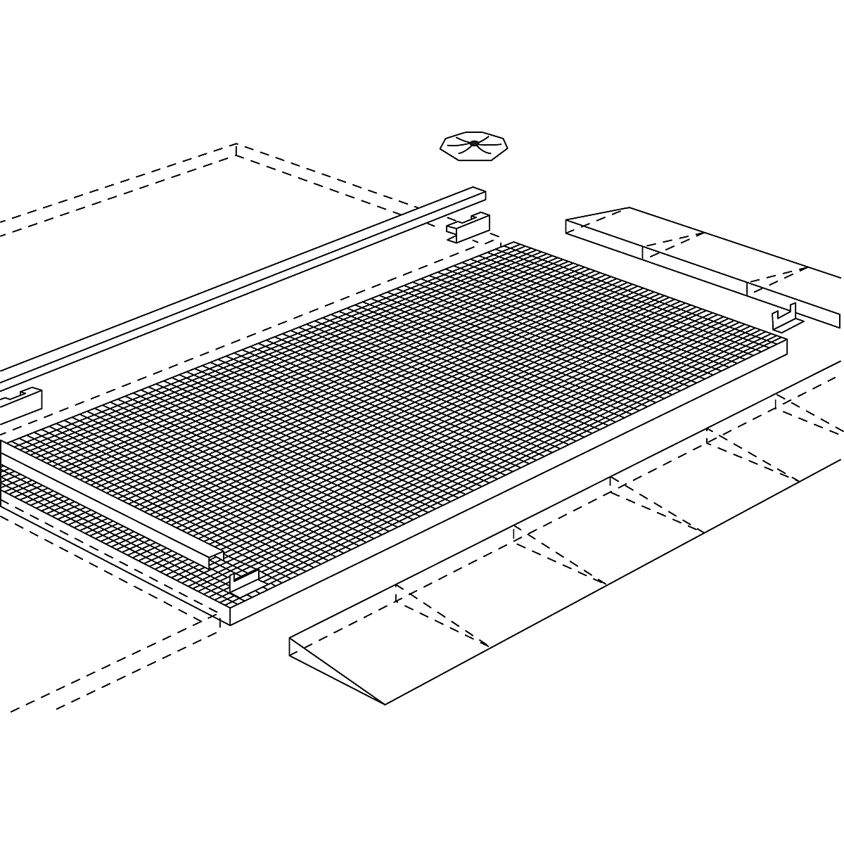 Verbindingselement voor asecos vloerelementen met B 2900 x H 78 mm, gegalvaniseerd staal, B 2820 x D 45 mm