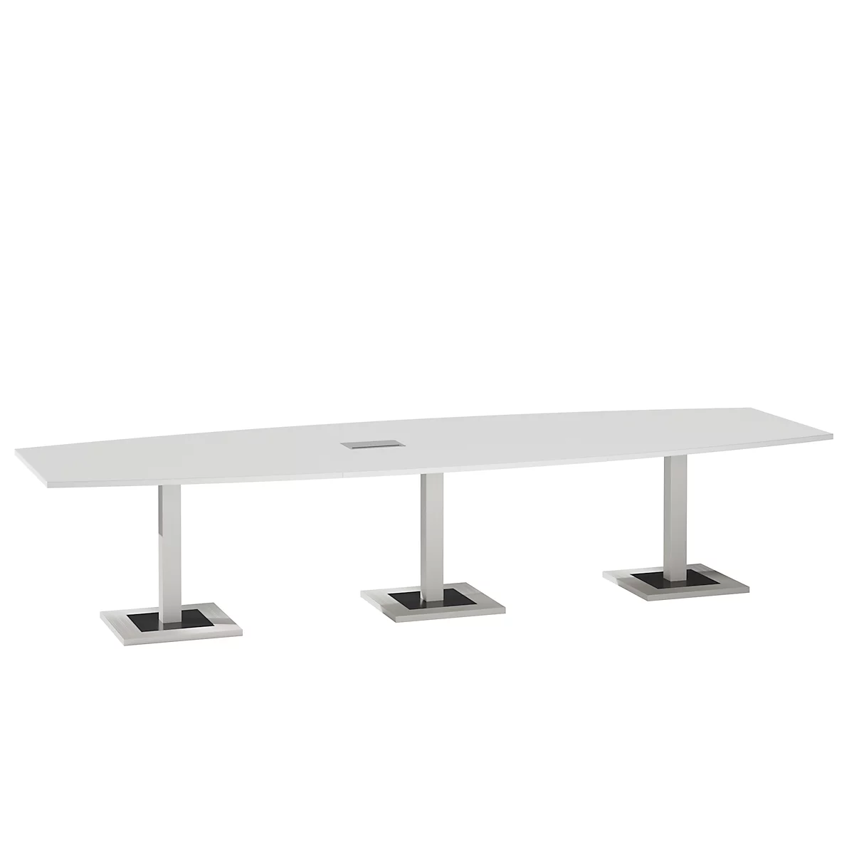 Vergadertafel Quandos bootvorm, 3-delig, incl. netbox, B 3500 x D 1200 mm, wit