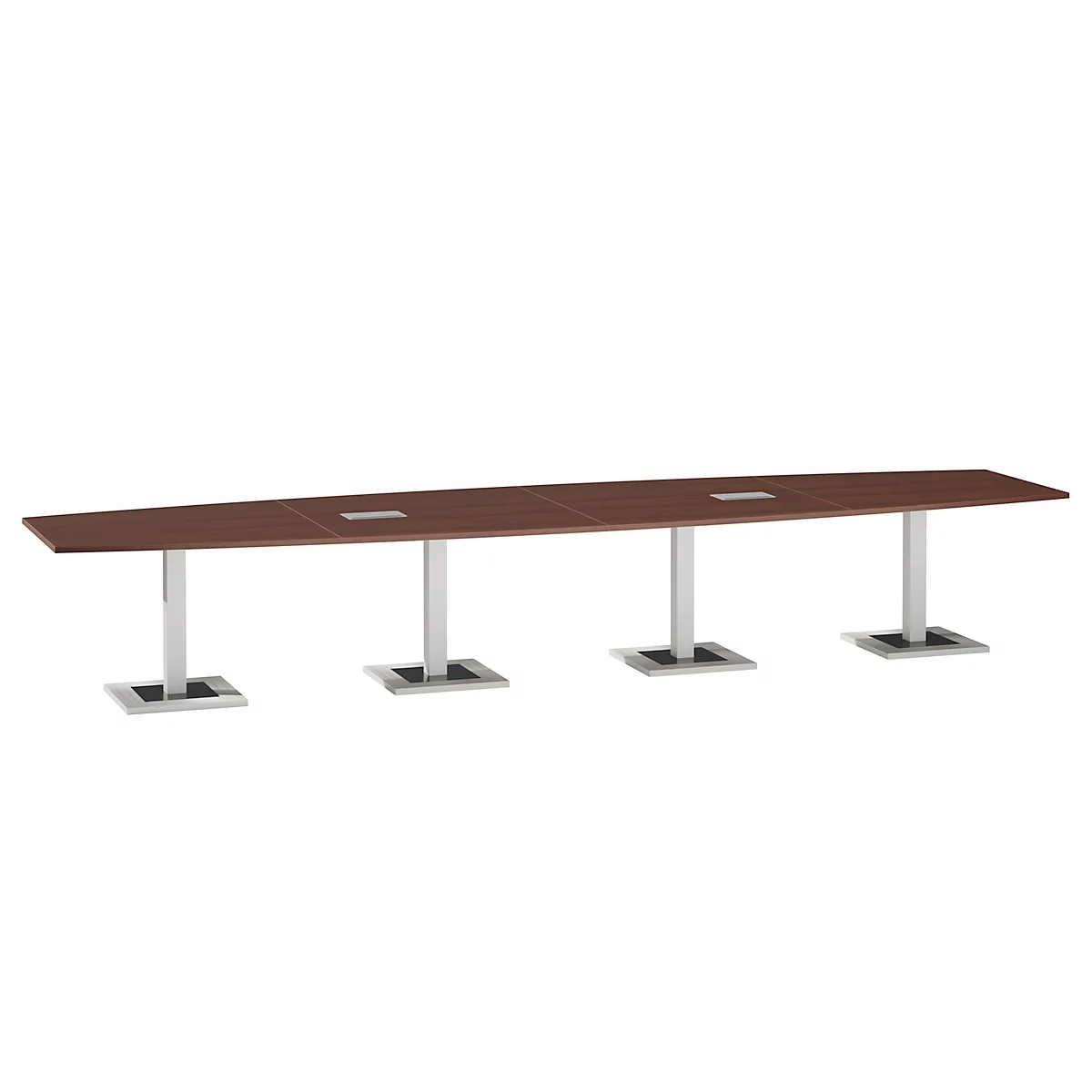 Vergadertafel Quandos bootvorm, 4-delig, incl. 2 netboxen, B 4500 x D 1200 mm, esdoorn Brazil