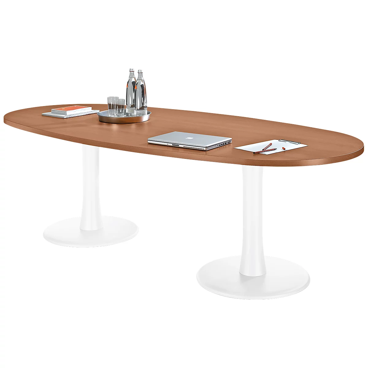 Vergadertafel X-TIME-WORK, ovaal, 2400 x 1100 x 740 mm, Canaletto notenpatroon/wit