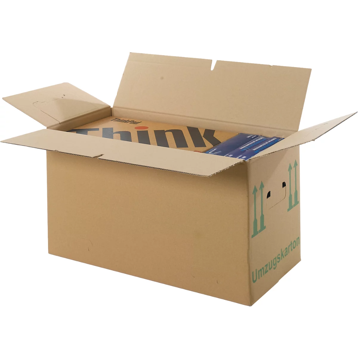 Verhuisdoos, 2-wand, tot 40 kg, etiketteerveld, dubbel handgreepsysteem, vlinderbodem, L 610 x B 305 x H 320 mm, bruin, 20 stuks
