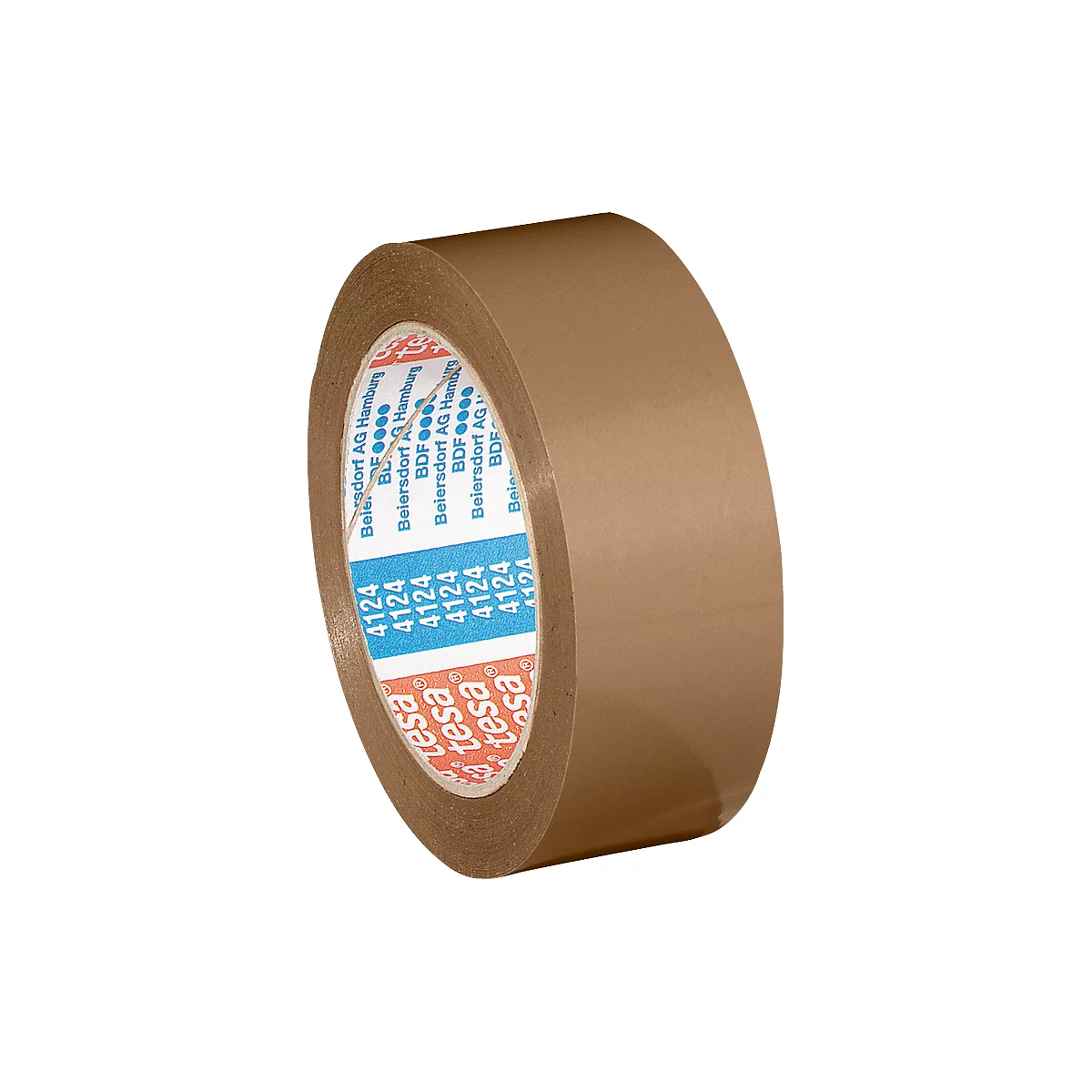 Bruine tape, gedeeltelijk afgerold. Op de kern staat 'tesa' en andere tekst.
