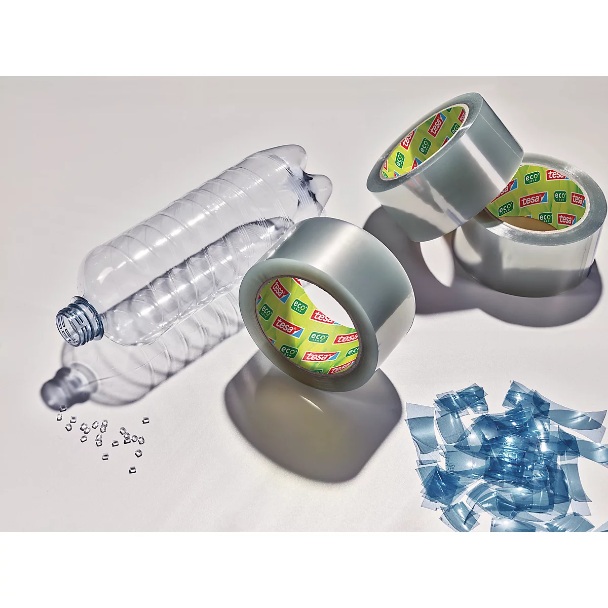 Verpakkingstape tesapack® Eco &amp; Ultra Strong EcoLogo® 58297 , extra sterke kleefkracht, voor pakketten tot 30 kg, scheurvast, UV-bestendig, 90% PCR-PET, transparant, L 66 m x B 50 mm