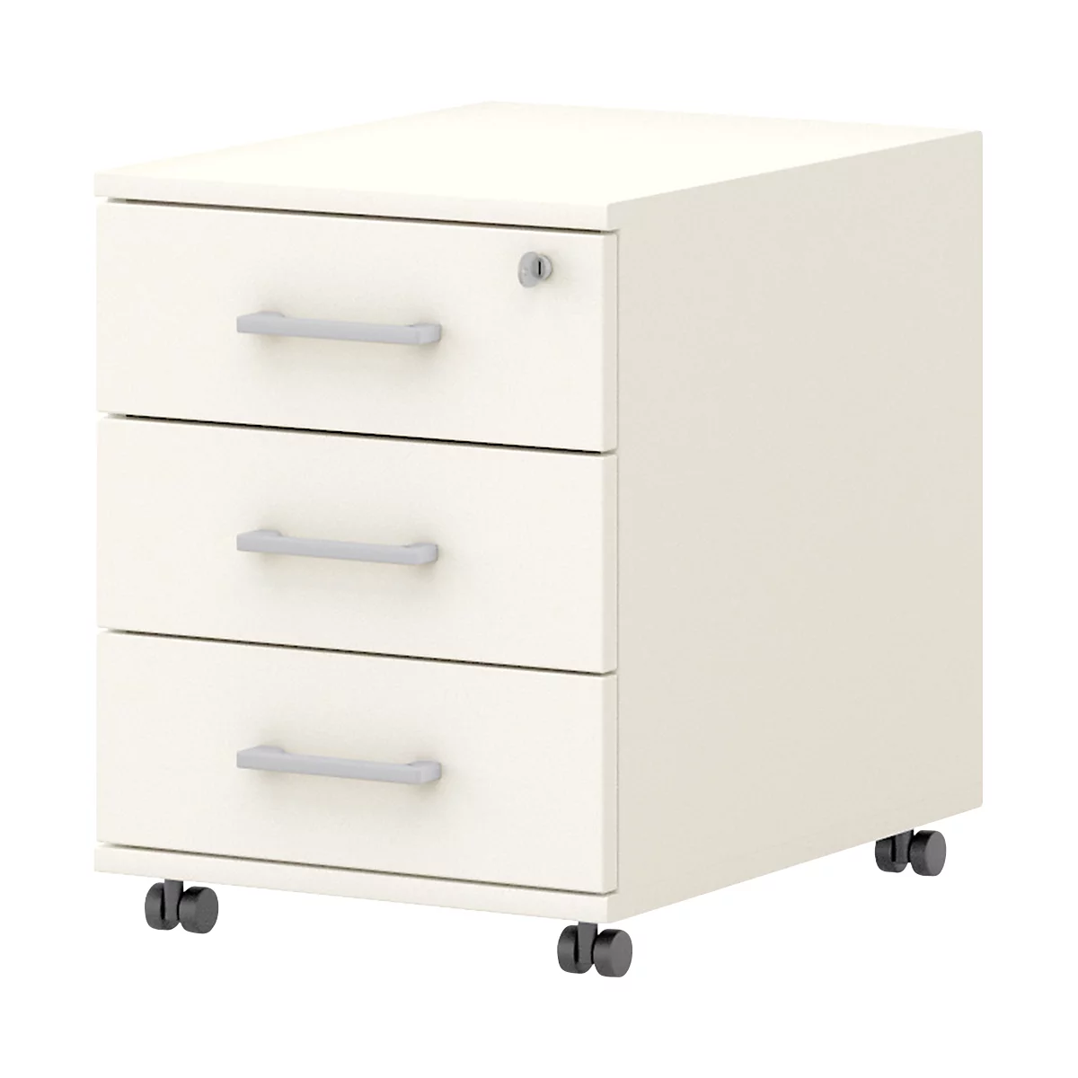 Verrijdbaar ladeblok 333 TEMPIO, van hout, 3 laden (1 met slot), B 430 x D 500 x H 550 mm, wit/wit