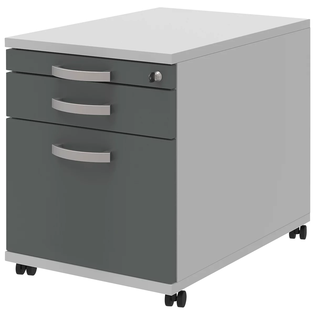 Verrijdbaar ladeblok BARI, hangmappenlade, materiaallade, 1 schuiflade, B 432 x D 577 x H 538 mm lichtgrijs/antraciet