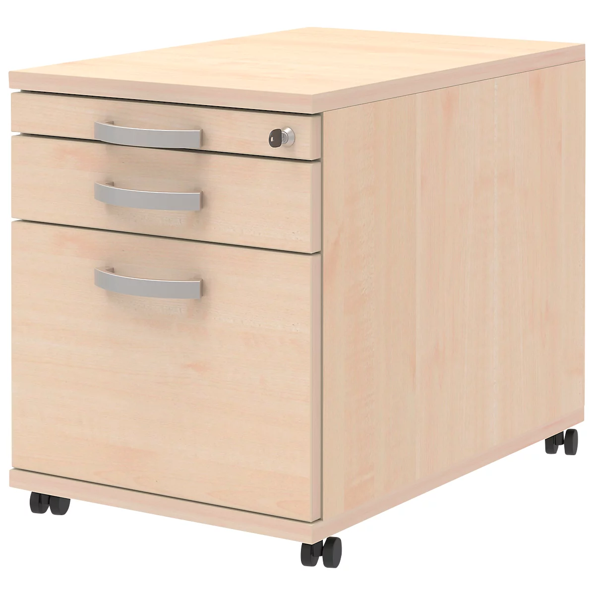 Verrijdbaar ladeblok BARI, hangmappenlade, materiaallade, 1 schuiflade, B 432 x D 800 x H 538 mm esdoornpatroon