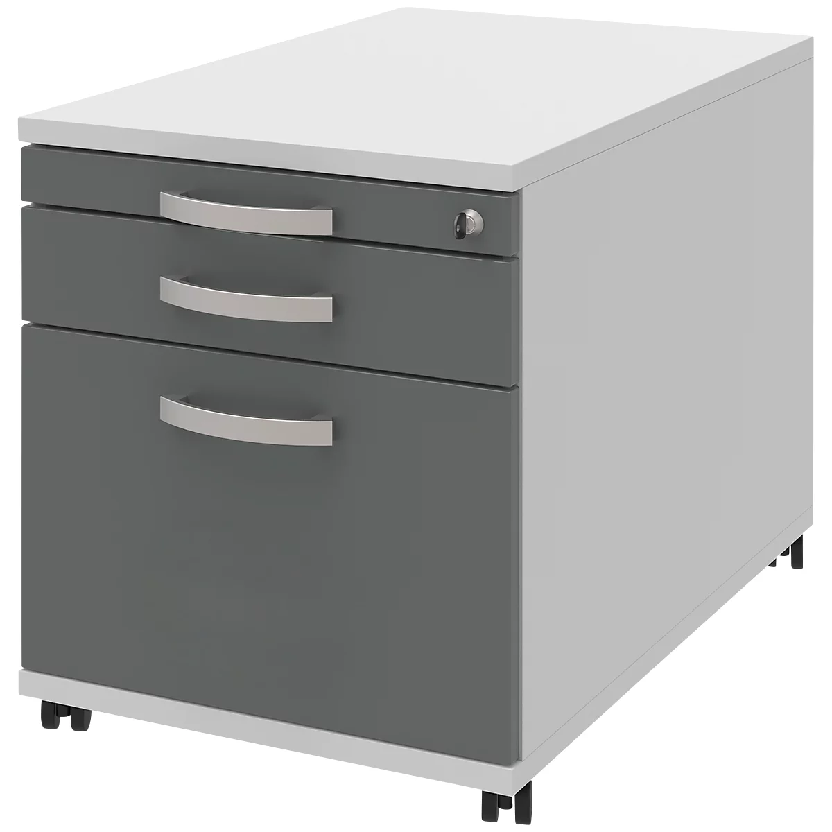 Verrijdbaar ladeblok BARI, hangmappenlade, materiaallade, 1 schuiflade, B 432 x D 800 x H 538 mm lichtgrijs/antraciet