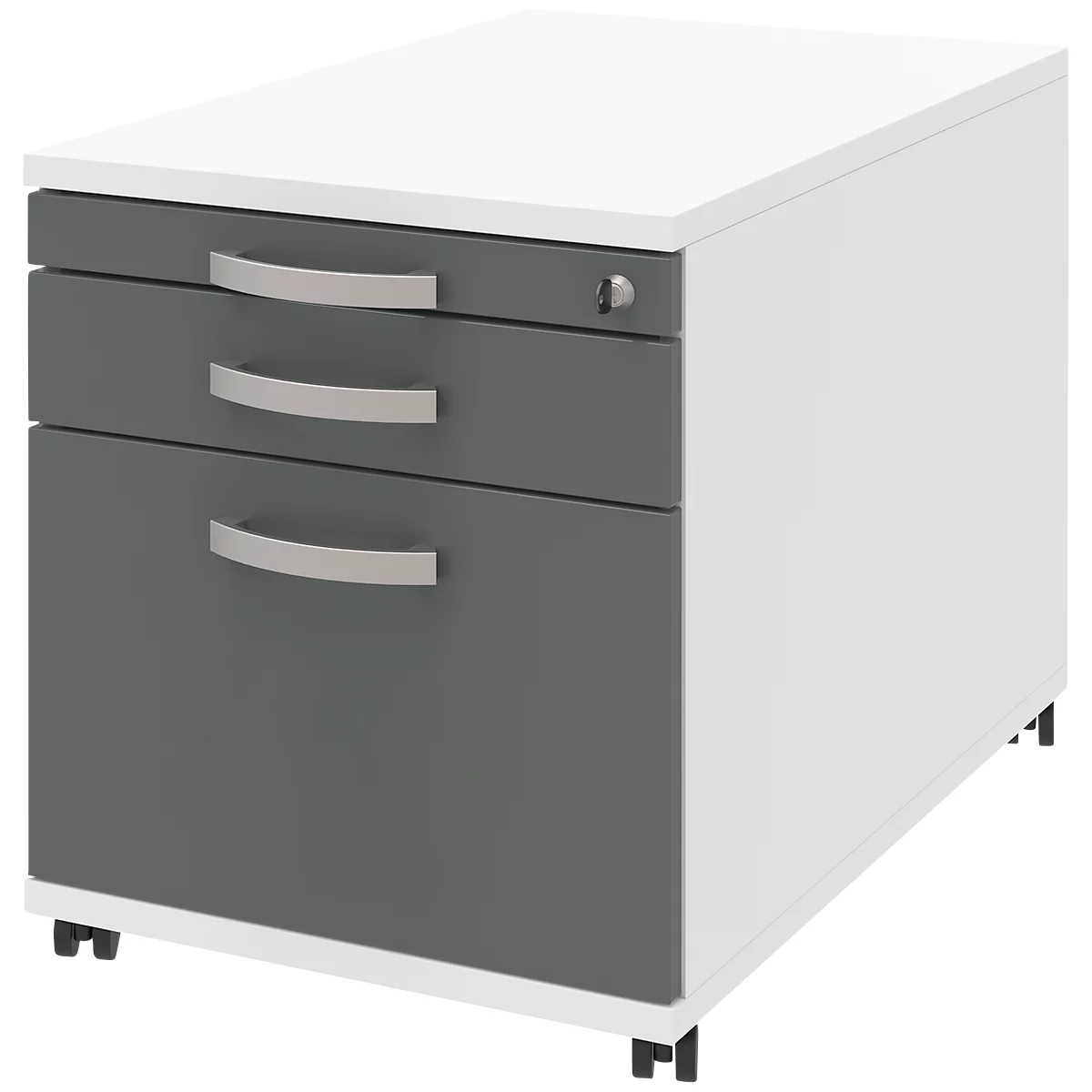 Verrijdbaar ladeblok BARI, hangmappenlade, materiaallade, 1 schuiflade, B 432 x D 800 x H 538 mm wit/antraciet