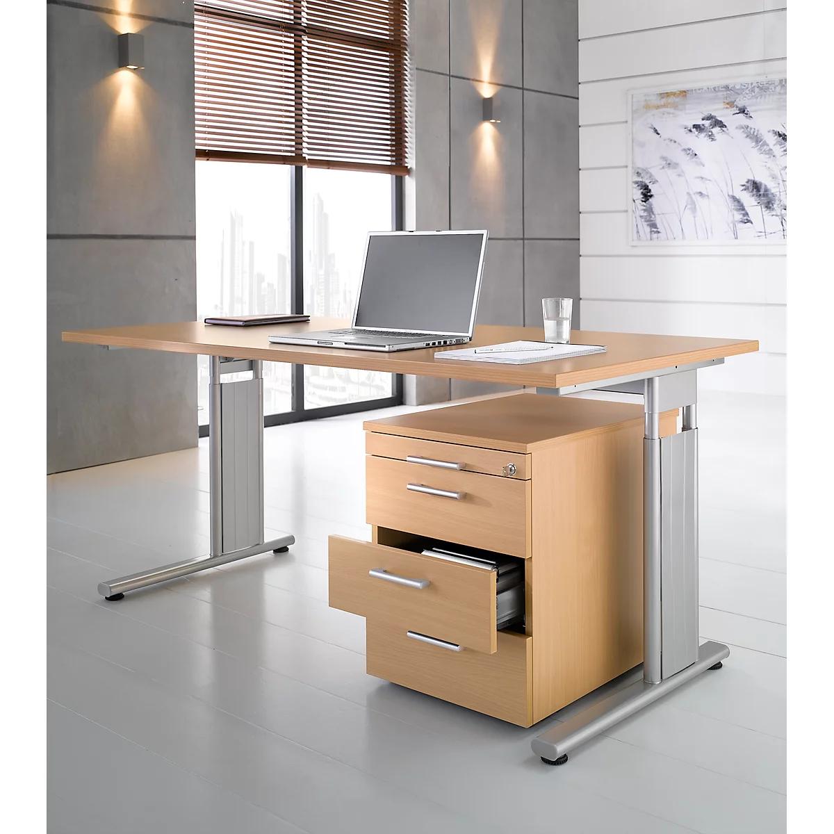 Verrijdbaar ladeblok PALENQUE, 3 schuifladen, B 430 x D 600 x H 566 mm, beuken