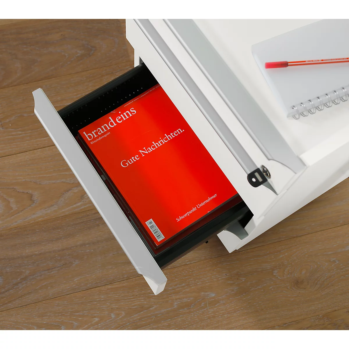 Verrijdbaar ladeblok QUANDOS BOX, 1 + 3 schuifladen, B 430 x D 800 x H 570 mm wit
