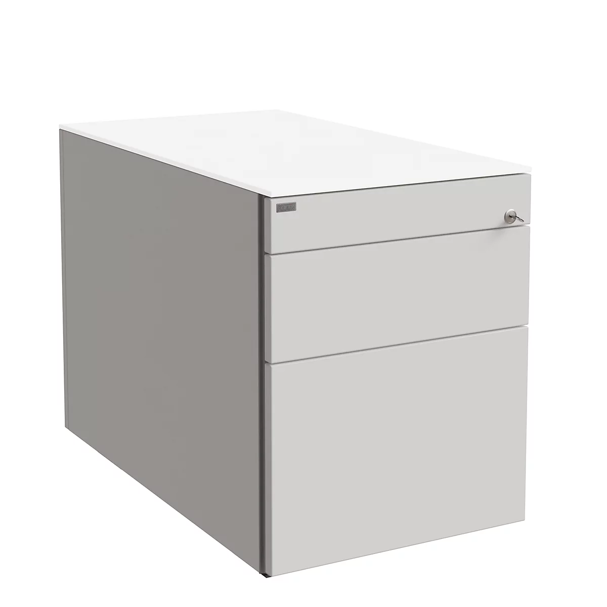 Verrijdbaar ladeblok SOLUS PLAY, 1 materiaallade, 1 schuiflade, 1 hangmappenlade, zonder handgreep, wit