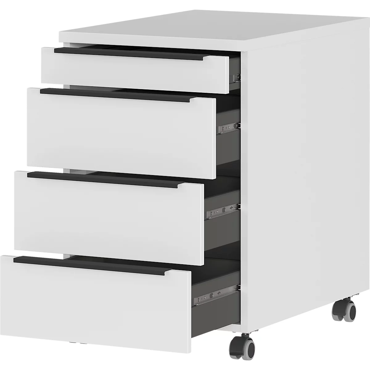 Verrijdbaar onderstel, 4 laden incl. opbergvak, B 420 x D 600 x H 630 mm, lichtgrijs