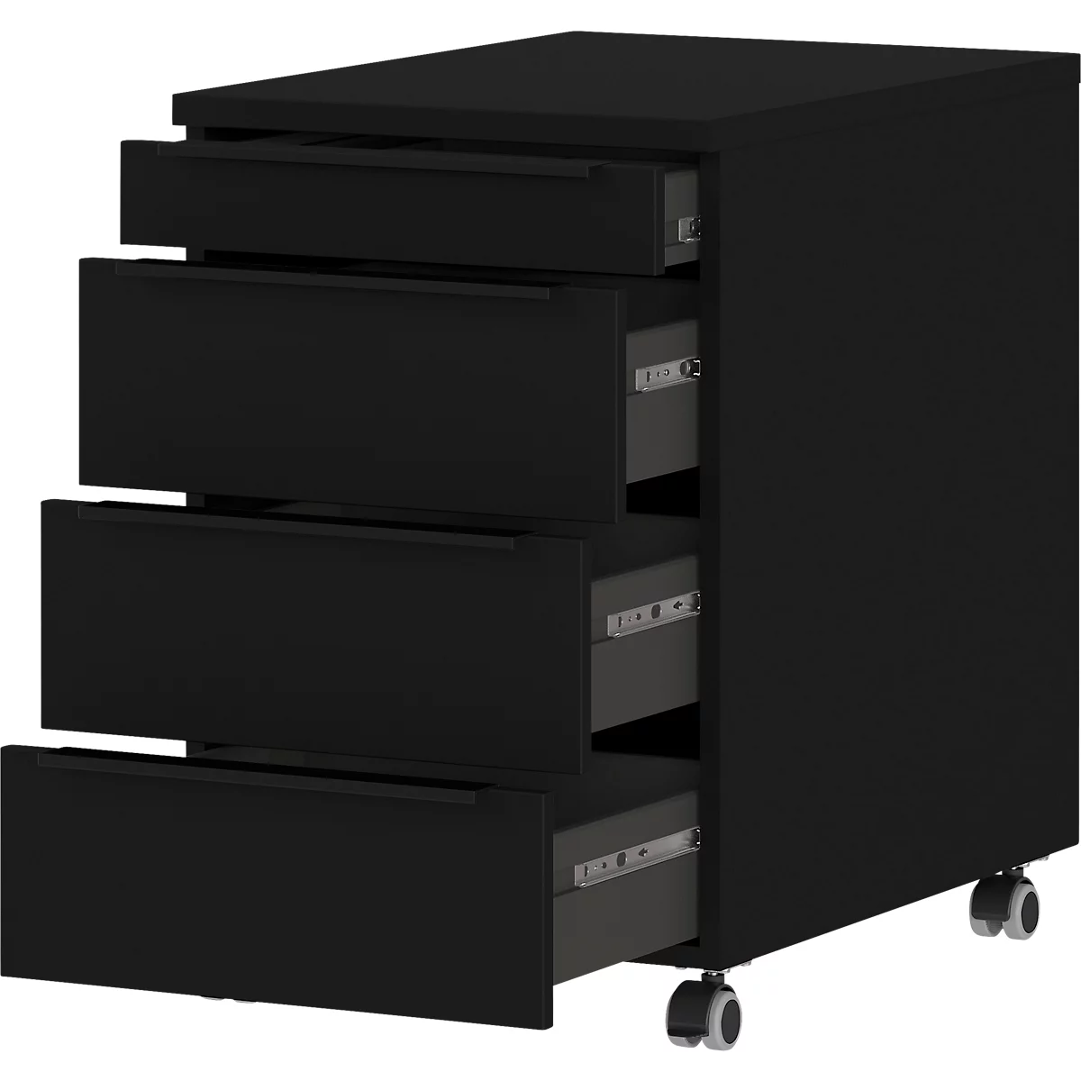 Verrijdbaar onderstel, 4 laden incl. opbergvak, B 420 x D 600 x H 630 mm, zwart