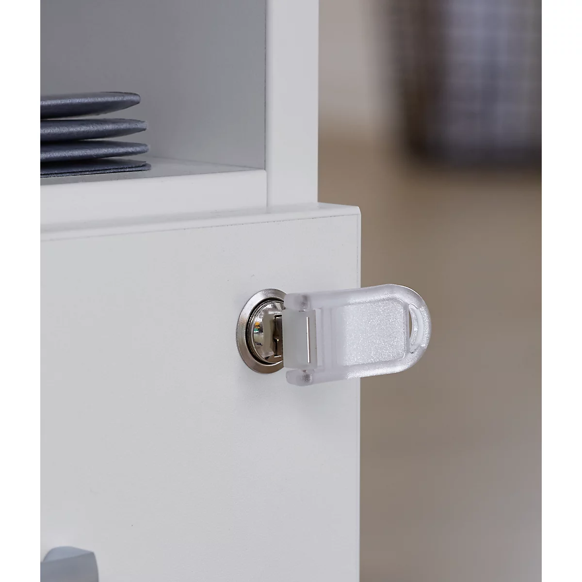 Verrijdbaar onderstel, ideaal voor thuiskantoor, 2 laden met handgrepen, opbergvak, centrale vergrendeling, incl. 2 kantelsleutels, B 409 x D 459 x H 507 mm, wit