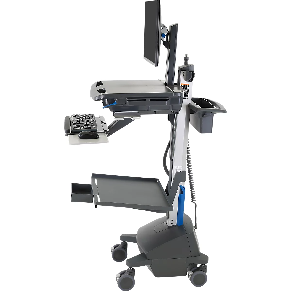 Verrijdbaar werkstation Ergotron StyleView® SV42-8302-2, beeldschermscharnier voor 1 beeldscherm tot 24', werkblad, toetsenbord-/muislade, geïntegreerde voeding