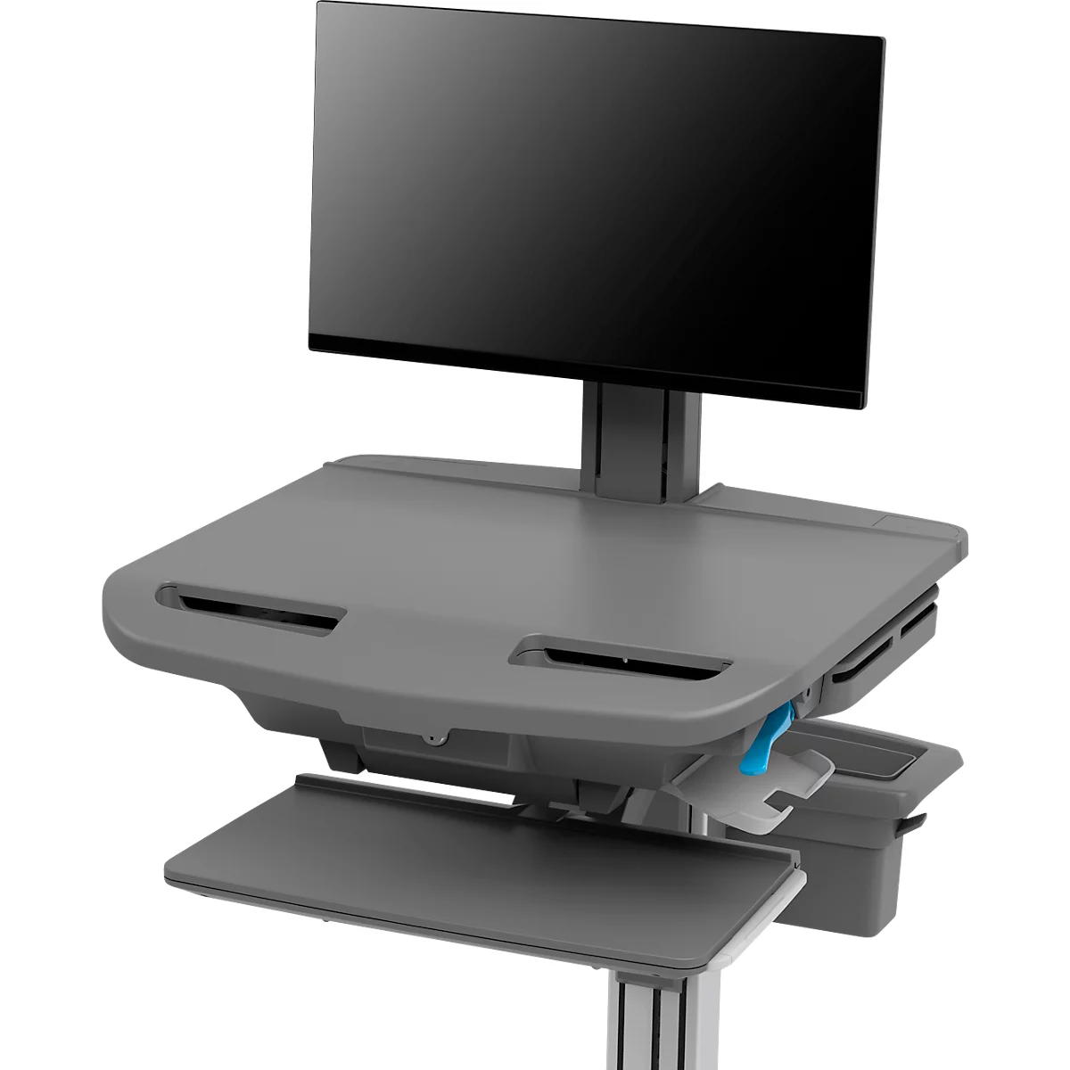 Verrijdbaar werkstation Ergotron StyleView® SV42-8302-2, beeldschermscharnier voor 1 beeldscherm tot 24', werkblad, toetsenbord-/muislade, geïntegreerde voeding