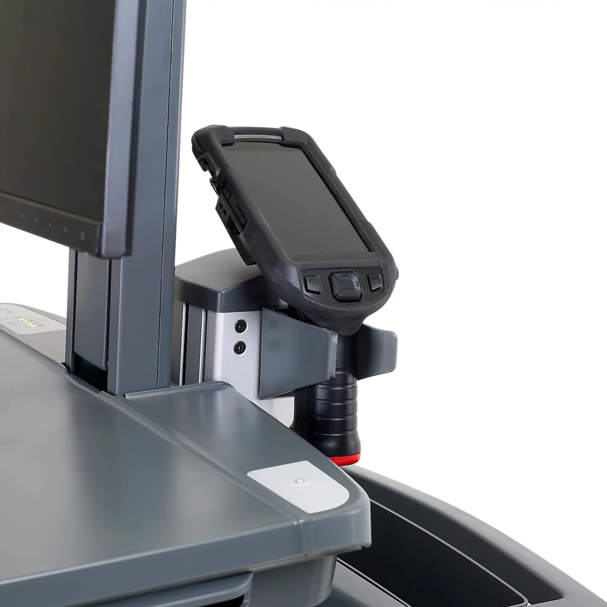 Verrijdbaar werkstation Ergotron StyleView® SV42-8302-2, beeldschermscharnier voor 1 beeldscherm tot 24', werkblad, toetsenbord-/muislade, geïntegreerde voeding