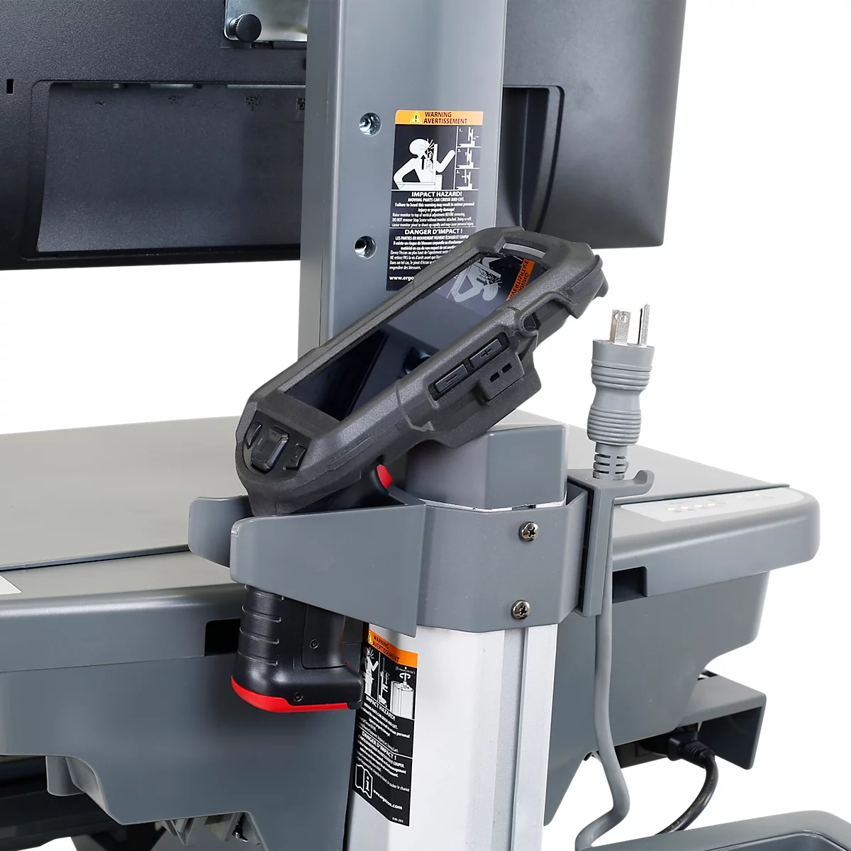 Verrijdbaar werkstation Ergotron StyleView® SV42-8302-2, beeldschermscharnier voor 1 beeldscherm tot 24', werkblad, toetsenbord-/muislade, geïntegreerde voeding