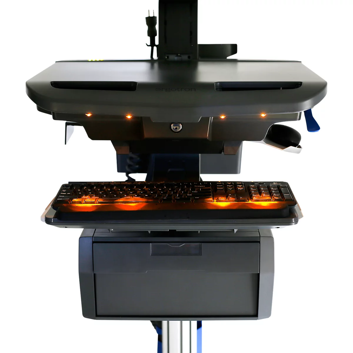 Verrijdbaar werkstation Ergotron StyleView® SV42-8302-2, beeldschermscharnier voor 1 beeldscherm tot 24', werkblad, toetsenbord-/muislade, geïntegreerde voeding