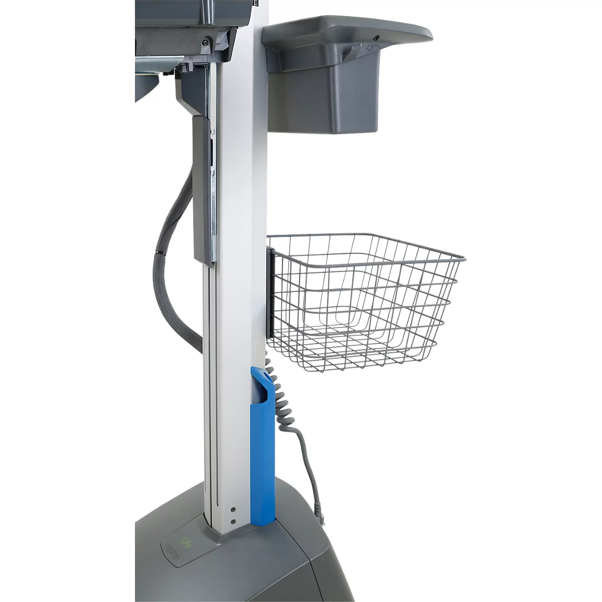 Verrijdbaar werkstation Ergotron StyleView® SV42-8302-2, beeldschermscharnier voor 1 beeldscherm tot 24', werkblad, toetsenbord-/muislade, geïntegreerde voeding