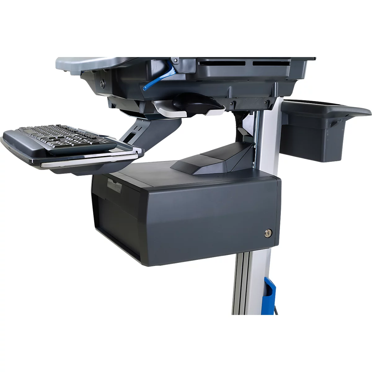 Verrijdbaar werkstation Ergotron StyleView® SV42-8302-2, beeldschermscharnier voor 1 beeldscherm tot 24', werkblad, toetsenbord-/muislade, geïntegreerde voeding