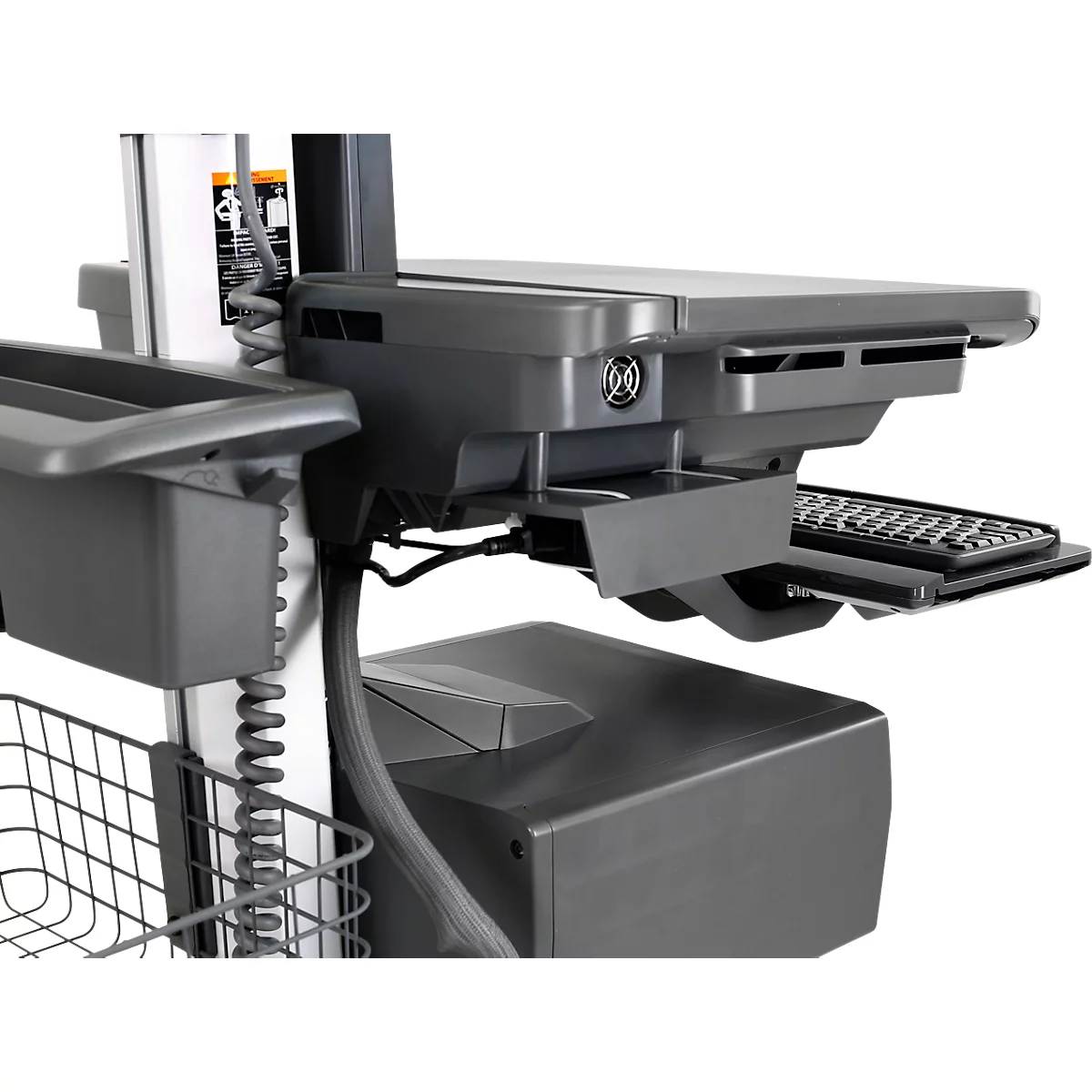 Verrijdbaar werkstation Ergotron StyleView® SV42-8302-2, beeldschermscharnier voor 1 beeldscherm tot 24', werkblad, toetsenbord-/muislade, geïntegreerde voeding