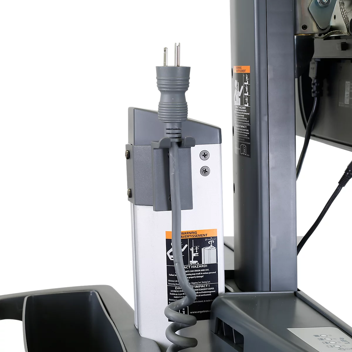 Verrijdbaar werkstation Ergotron StyleView® SV42-8302-2, beeldschermscharnier voor 1 beeldscherm tot 24', werkblad, toetsenbord-/muislade, geïntegreerde voeding