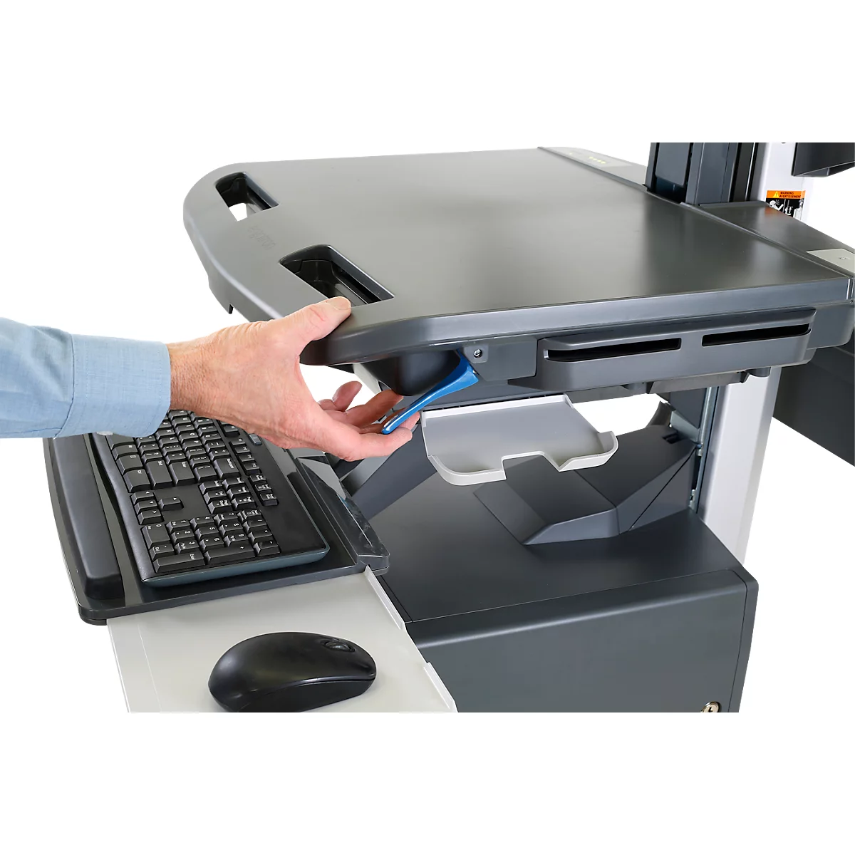 Verrijdbaar werkstation Ergotron StyleView® SV42-8302-2, beeldschermscharnier voor 1 beeldscherm tot 24', werkblad, toetsenbord-/muislade, geïntegreerde voeding