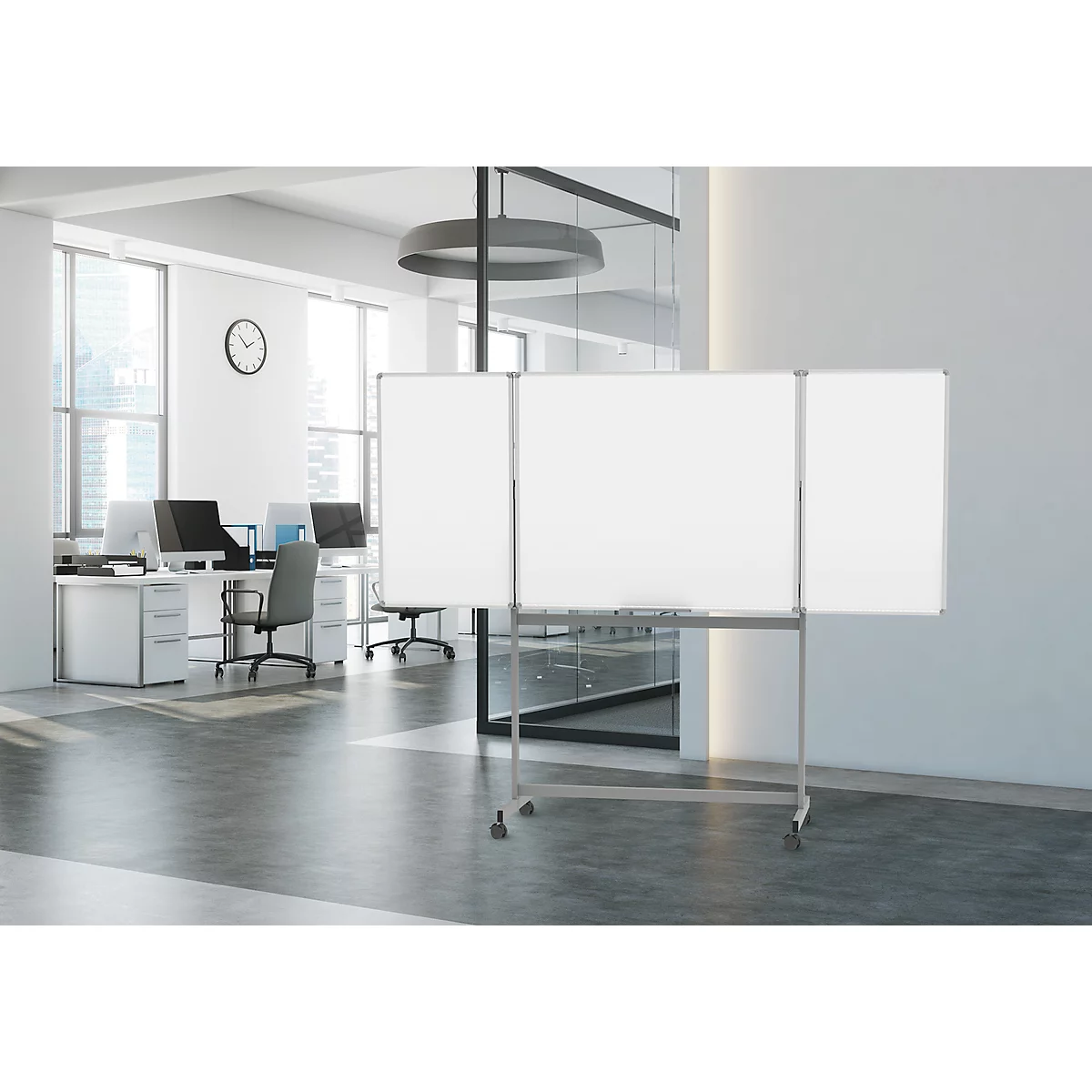 Verrijdbaar whiteboard vouwbord MAULstandard, wit geplastificeerd, magnetisch, 2 panelen, B 1200 x H 1000 mm