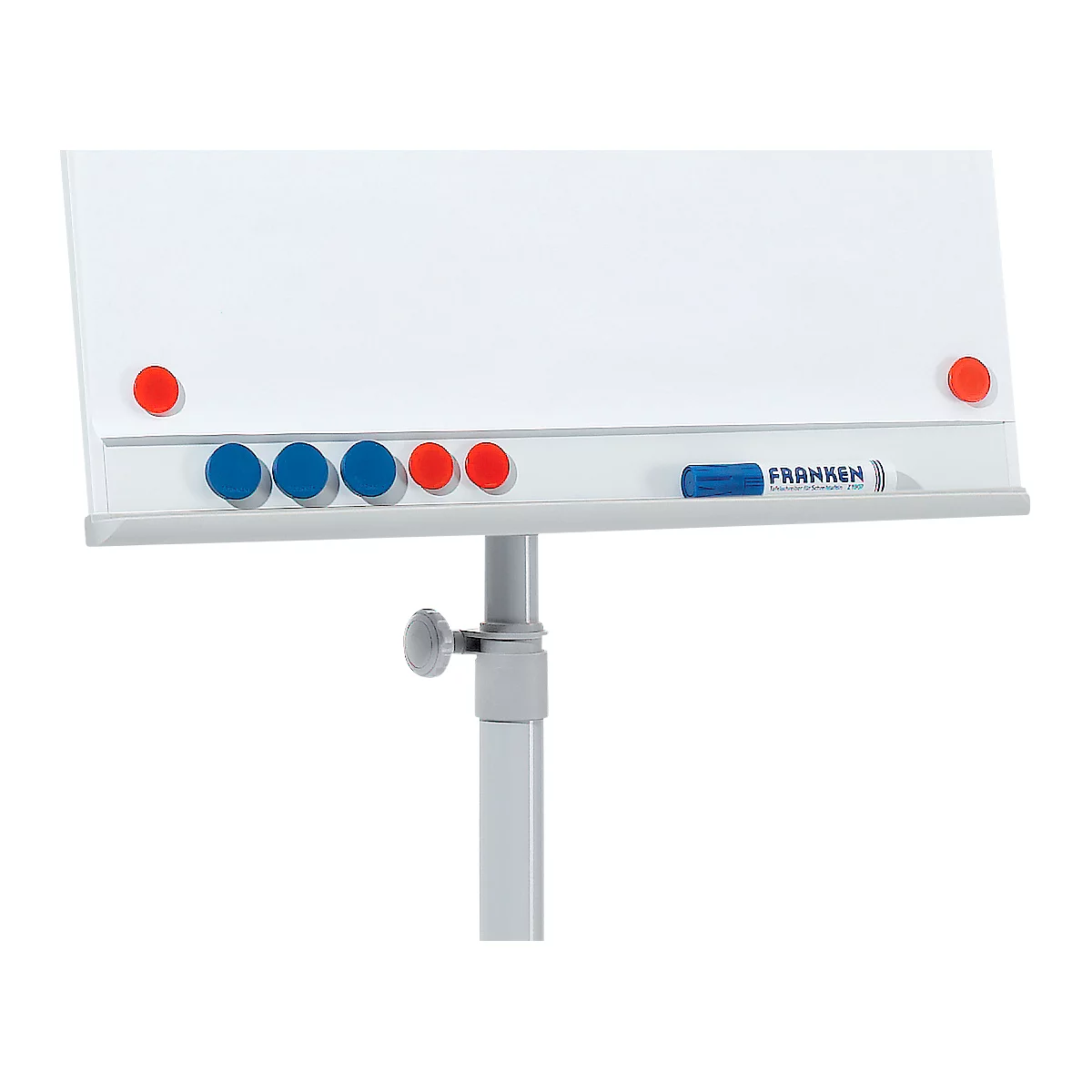 Verrijdbare flip-over Franken X-tra!Line, in hoogte verstelbaar, houder met snelsluiting, opbergbak, magnetisch bord met B 680 x H 1050 mm, 5 wielen