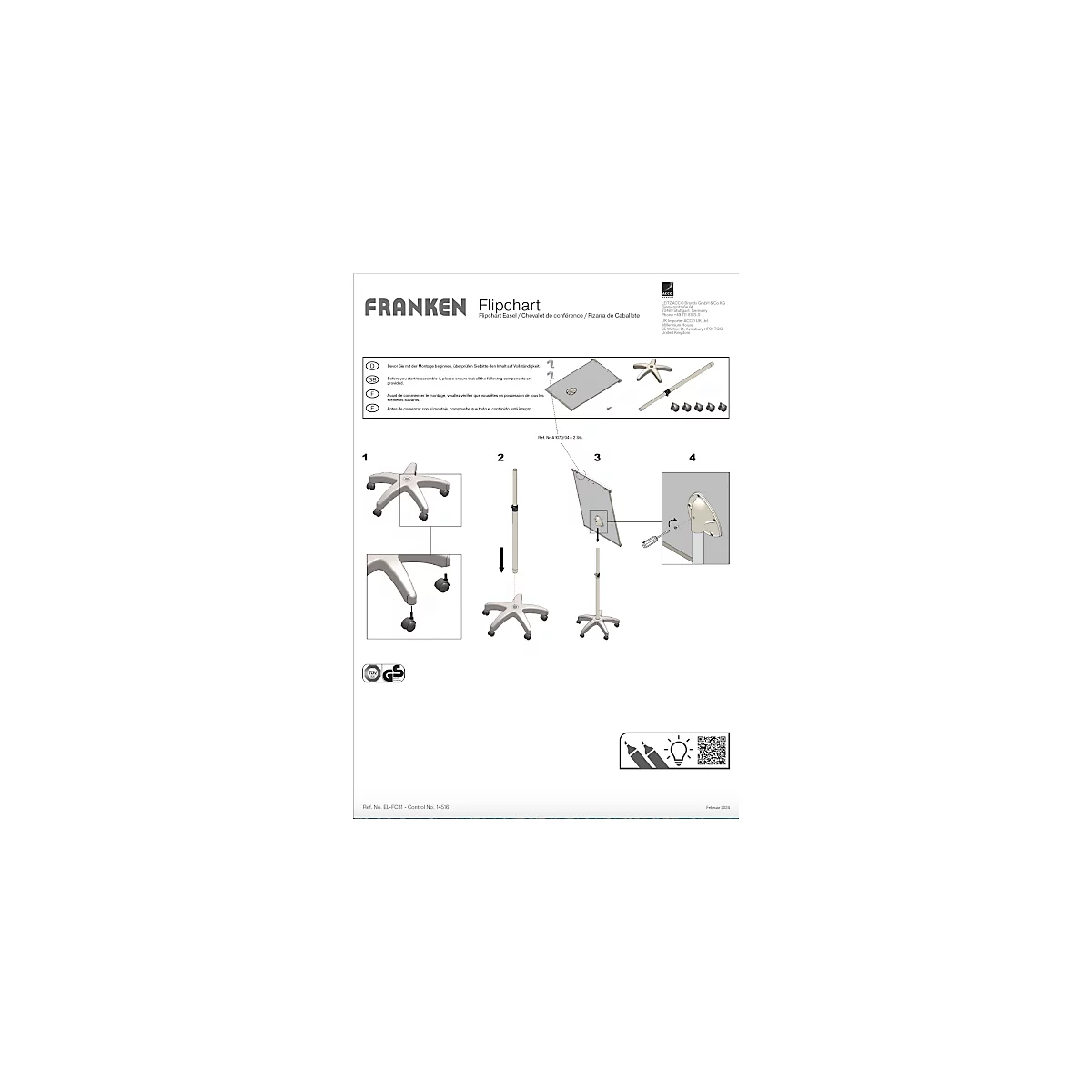 Verrijdbare flip-over Franken X-tra!Line, in hoogte verstelbaar, houder met snelsluiting, opbergbak, magnetisch bord met B 680 x H 1050 mm, 5 wielen