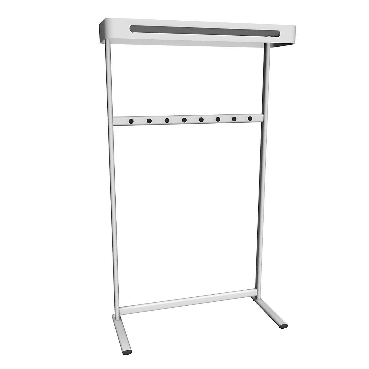 Verrijdbare kapstok Sevilla, gepoedercoat staal in aluminium zilver, met 10 dubbele haken
