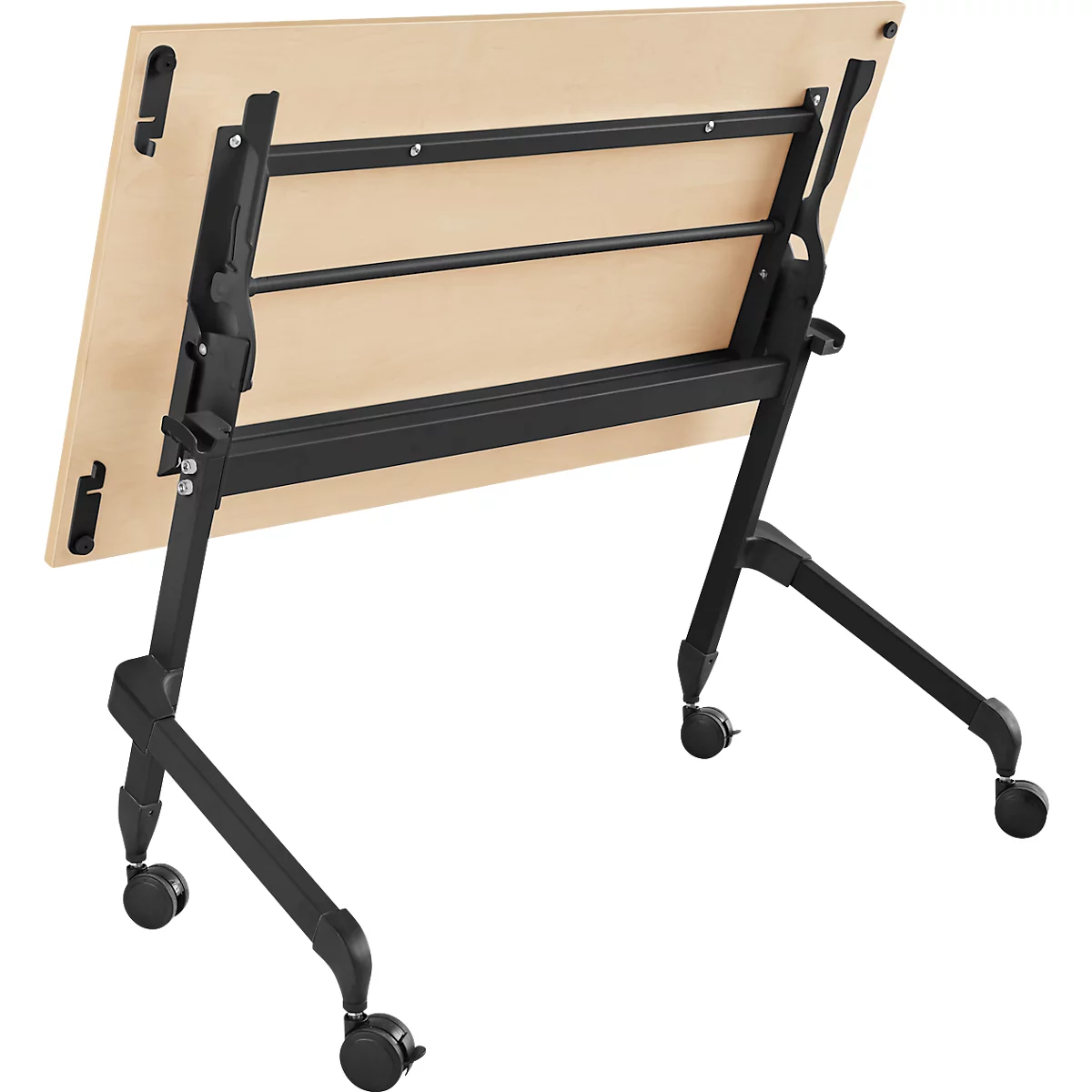 Verrijdbare klaptafel - vierkant stalen frame - L 1200 x D 600 x H 720 mm - ahorn - zwarte poten - ons merk Schäfer Shop Select