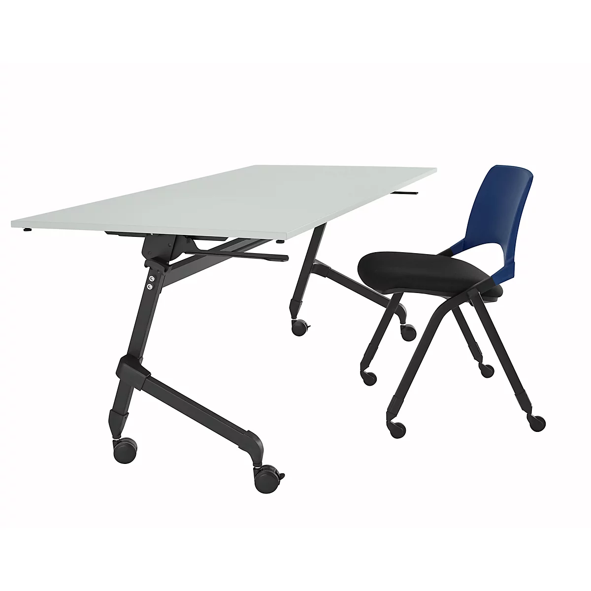 Verrijdbare klaptafel - vierkant stalen frame - L 1200 x D 600 x H 720 mm - lichtgrijs - zwarte poten - ons merk Schäfer Shop Select