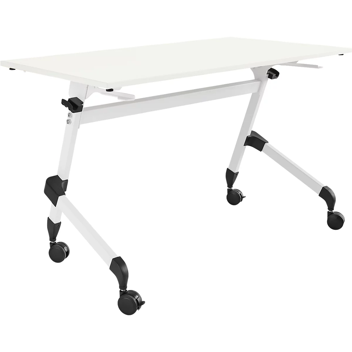 Verrijdbare klaptafel - vierkant stalen frame - L 1200 x D 600 x H 720 mm - wit - witte poten - ons merk Schäfer Shop Select
