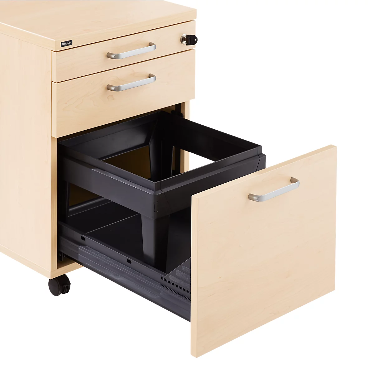 Verrijdbare lade BEXXSTAR, 1 afsluitbare lade voor keukengerei, 1 lade &amp; 1 HR-lade, B 430 x D 600 x H 600 mm, ahorn decor